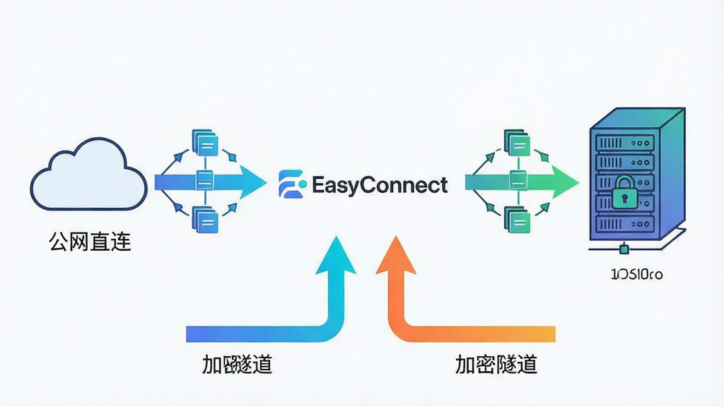 ��������ʾ��ͼ����ͼ���м��ǡ�EasyConnect����־������֧Ϊ�������������ƶ�ͼ�꣬�Ҳ��֧Ϊ����������������ķ����������·���������ͬ��ɫ�ļ�ͷ·��������Ϊ�����߼����Ӿ�������������ҶԳƣ��Ű�������ע������ֱ�����롰���������������Ƽ����߸�ӽ��䣬ϸ�ڰ������ݰ�С���飬���ʸɾ�רҵ���޶���Ԫ��