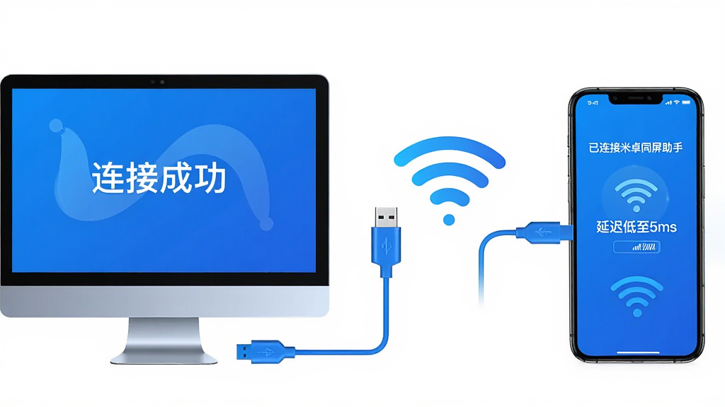 ���壺��׿ͬ���������ӽ��棬�������ֻ�ͨ��USB�ߺ������ź����ַ�ʽͬʱ���ӡ����֣������ԣ��Ҳ��ֻ����м���USB�ߺͻ��������ź�ͼ���ʾ˫ͨ�����ӡ��Ű棺���ҶԳƣ�ͼ����Ŀ����񣺿Ƽ�����ɫ��������������ϸ�ڣ�������Ļ��ʾ�����ӳɹ����������ֻ���Ļ��ʾ����������׿ͬ�����֡�������ע���ӳٵ���5ms�������ʣ����壬�ɾ����޶���Ԫ�ء�