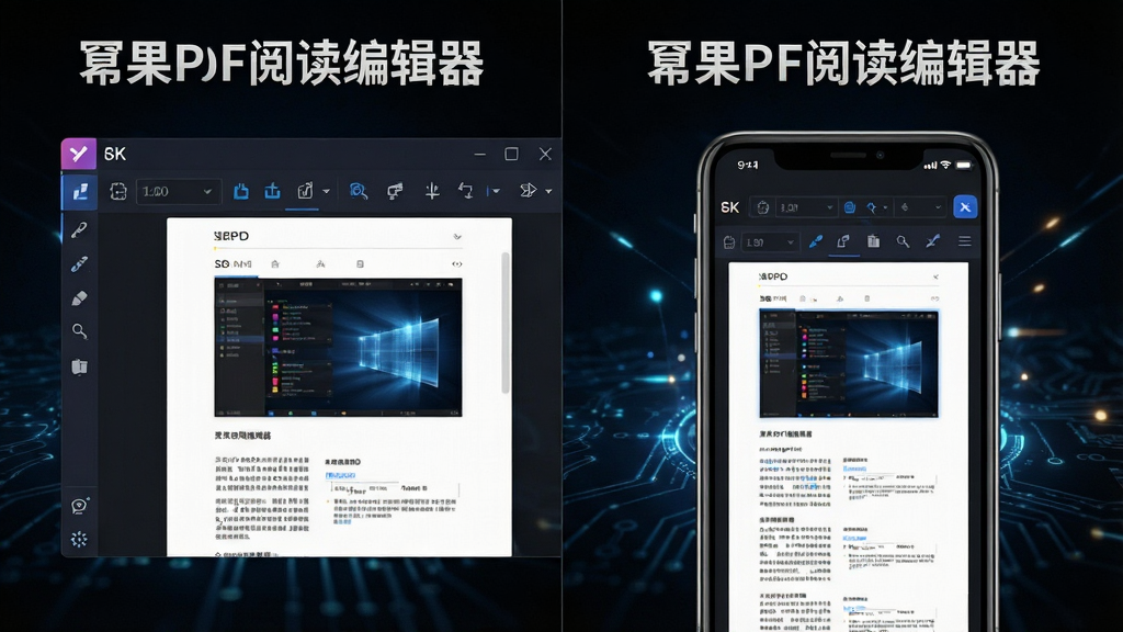 �����Ա�ͼ�����Ϊ���Զˡ��ݹ�PDF�Ķ��༭�������棬�Ҳ�Ϊ�ֻ��˽��棬��������ʾ�༭������������Ϊ��ɫ�Ƽ��й�Ч���������ҶԳƣ����дʵ��ϸ�ڸ�����ʾ�������ƣ�����8K���ɾ��޶�������