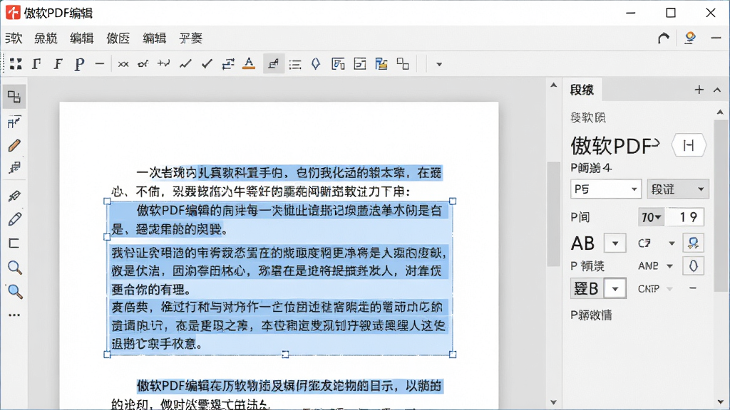 ����PDF�༭������ͼ������չʾ���ֱ༭���������ĵ����䱻��ɫ����ѡ�У��������ʾ�������������ѡ�����Ϊǳ��ɫ���������������ơ�����PDF�༭��λ�ڴ��ڱ���������ƽ����Ʒ�񣬽���ϸ���������߻���������