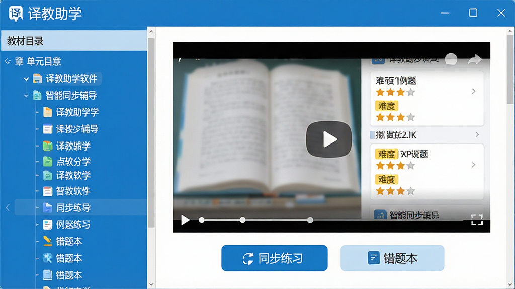 ���壺�����ѧ����������ͬ�����������ܽ��棬���Ϊ�̲�Ŀ¼�����Ҳ�չ�������֪ʶ�㽲����Ƶ���ڡ����֣�����������ҷ����ṹ������г���Ԫ�½ڣ��Ҳ�Ϊ��Ƶ�������������б����Ű棺����Ϊ�������ơ������ѧ������Ƶ�·���ʾ��ͬ����ϰ���롰���Ȿ����ť����񣺽�����Ӧ�ó������֣�������ɫ����ͼ����������ϸ�ڣ���Ƶ���ں����Ž����������⿨Ƭ�����Ѷ��Ǽ������ʣ���Ļ��ͼ��񣬸��壬�ɾ����޶���Ԫ�ء�