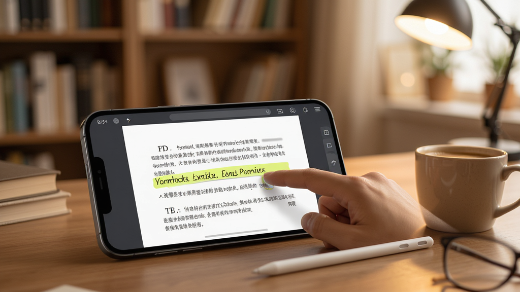 ����PDF�Ķ����ƶ���ʹ�ó���ͼ��չʾһ�������ֻ�������ʾPDF�ĵ�����ָ�㴥��Ļ���и�����ע���ֻ��Ա���һ֧���رʺͿ��ȱ�������Ϊ��ܰ�鷿�����дʵ��������ͣ�ͻ���ƶ��˱���ԣ����ʸ��塣