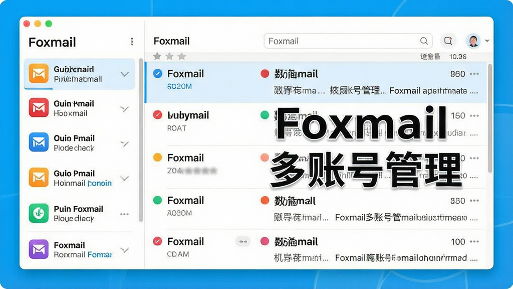 һ��չʾFoxmail���˺Ź������ܵĽ���Ԥ��ͼ�������������Ŷ����ͬ���������˺ţ�ÿ���˺�ӵ�ж����Ĳ�ɫ��ʶ����������ʾ���Բ�ͬ�˺ŵ��ʼ�����б����������࣬����������������ֱ�ע��Foxmail ���˺Ź����������ʸɾ��޶���Ԫ��