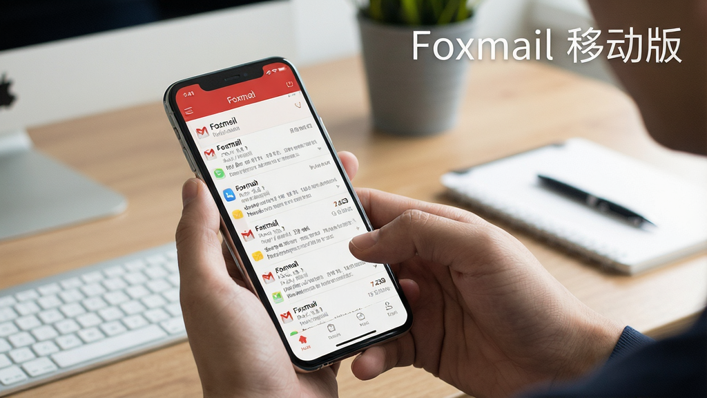 һ��չʾ�û������ֻ��ϲ���Foxmail����App�Ļ��棬�ֻ���Ļ��������ʾ�ʼ��б�������֪ͨ������Ϊ�칫�����������дʵ���������ֱ�ע��Foxmail �ƶ��桱�����ʸɾ��޶���Ԫ��