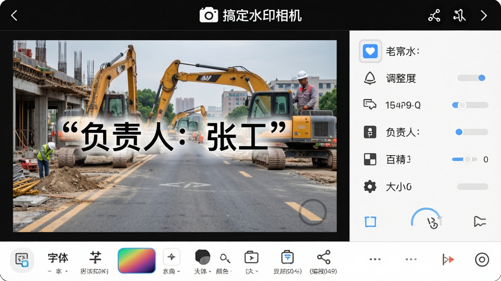 ���壺�༭ˮӡ�Ľ��棬��Ƭ����Ϊ��·ʩ��������ˮӡ���ֿɵ������ײ��б༭���������������塢��ɫ����С��ѡ����涥���С��㶨ˮӡ�������־�����֣��������ҷֲ������Ϊ��ƬԤ�����Ҳ�Ϊ�༭�ؼ������·�Ϊ������������Э�����Ű棺����������������ͼ����ȷ������ִ���࣬������ǿ��ϸ�ڣ�ˮӡ���ּ����ţ��硰�����ˣ��Ź����������������������ʣ����壬�ɾ����޶���Ԫ�ء�