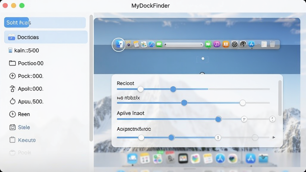 MyDockFinder���ý��棬���Ϊ����ѡ���б����Ҳ�ΪԤ������չʾDock����С��λ�á������ȵ���ѡ���������ֱ�ۣ���ɫ���£������������ɾ��޶���Ԫ��