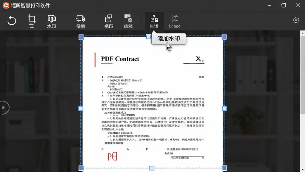 ��������Ϊ����ǻ۴�ӡ������ӡԤ�����棬���ڶ�һ��PDF��ͬ�ĵ����б༭������Ϊȫ����ͼ��ʽ������Ϊ��������������ת���ü���ˮӡ��ͼ�갴ť���м�Ϊ�ĵ�Ԥ������ҳ����������Ե�е������ߡ��Ű�רҵ������ͼ��������С����Ϊдʵ����������UI����ִ������ϰ칫�������ʡ�ϸ���ϣ��������ͣ�ڡ�����ˮӡ����ť�ϣ�����ʾ��������ʾ���ݡ���������������ɾ����࣬�޶���Ԫ�ء�