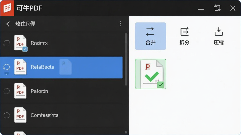 ����չʾͼ��չʾ����ţPDF�������������棬����ļ��б���ѡ�ж��PDF�ļ����Ҳ���ʾ���ϲ�������֡���ѹ����������壬����һ���ļ�����ɴ�����ʾ��ɫ�Թ����������ִ����ɾ��޶���Ԫ�ء�