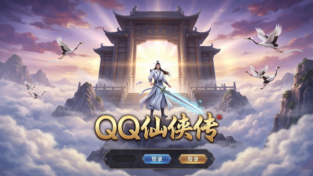 ���壺QQ��������Ϸ��¼���棬�������Ƶ�����ɽ�ۣ��޴�����Ŵ����ƶˣ�һλ������ʿ����������Զ��ϼ�����ɣ��ɺ���ɡ����֣�����ƫ�·�����ϷLOGO��QQ����������ɫ���֣�����������ӿ���ײ��ǵ�¼���밴ť���Ű棺���������ͼ�������η�������������ϸ���������о����ź�ΰ��Զ����տ��������Ψ��дʵCG���ɫ������ͨ͸����Ӱ��͡�ϸ�ڣ���ɫ�����������£��ɽ����⣬�ƺ�����������У���շ��Ϻ�ɫϼ�⣬�����Χׯ����ʥ�����ʣ�8K�����壬����ɾ����޶���Ԫ�ء�