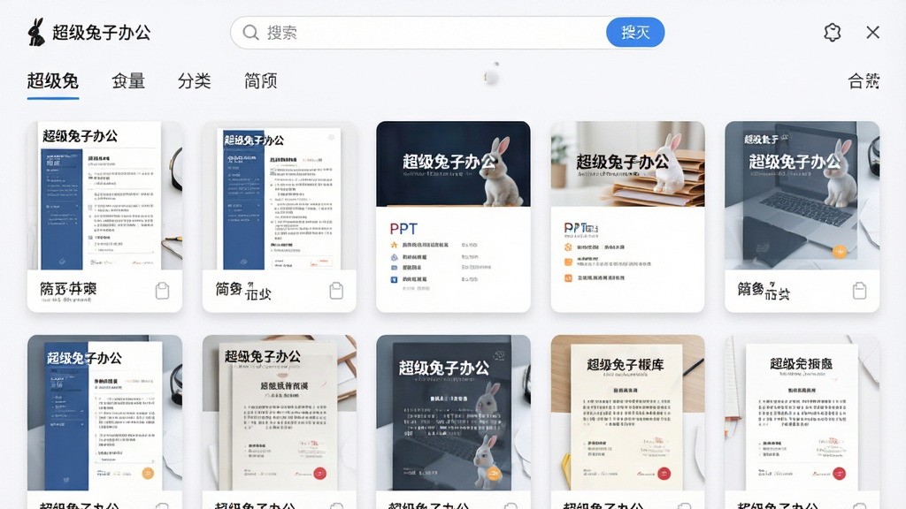 ���壺չʾ�������Ӱ칫ģ�����棬���ּ�����PPT����ͬģ��������ͼ��ʽƽ��չʾ�����֣��Ϸ�Ϊ������������ǩ���·�Ϊģ�忨Ƭ����ÿ�ſ�Ƭ��ʾģ��Ԥ�����Ű棺��Ƭ��Сһ�£��������У������ȡ���񣺼������磬����Ϊǳ��ɫ����Ƭ������΢��Ӱ��ϸ�ڣ����ֿ�Ƭ����ʾ���������Ӱ칫������������ɾ���ˬ�����ʣ��������޶���Ԫ�ء�
