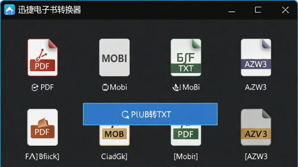 Ѹ�ݵ�����ת������ʽѡ�������д����ʾEPUBתTXT��ѡ�ѡ�У���Χ������PDF��MOBI��AZW3�ȸ�ʽͼ�꣬�������������������ơ�Ѹ�ݵ�����ת��������ʾ�ڴ��ڶ�����ɫ�������������޶���Ԫ�أ����ʸɾ�