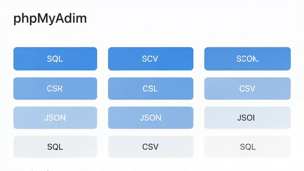 phpMyAdmin ����ҳ�棬��ʾ���ֵ�����ʽѡ��� SQL��CSV��JSON�����������ˣ���ť�������ִ���Ʒ�񣬻��ʸɾ����޶���Ԫ��