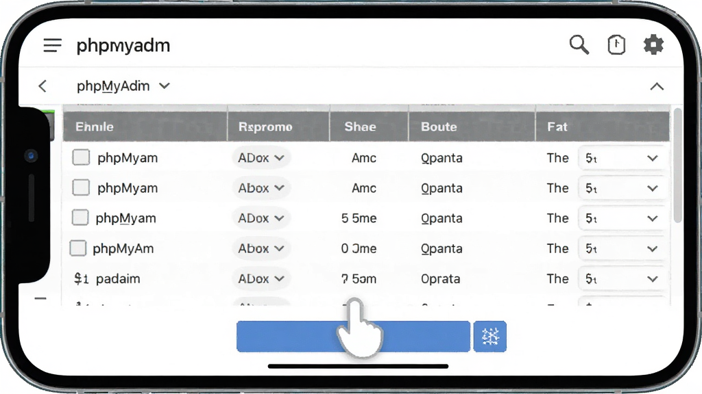 phpMyAdmin ���ֻ��ϵĽ����ͼ��չʾ��Ӧʽ���֣��б���ʾ������������ť�ɴ���������Լ�������������޶���Ԫ��