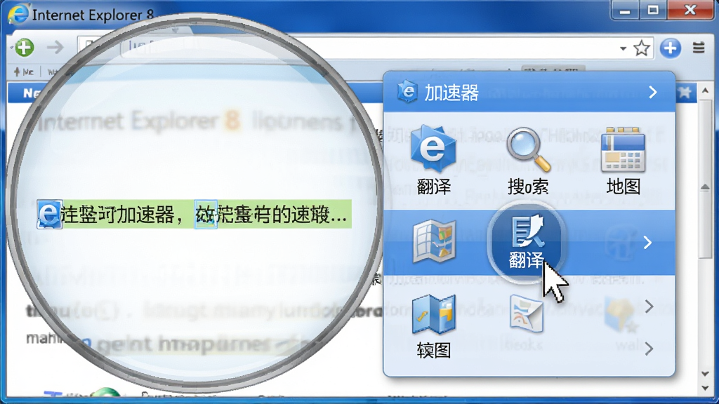 ���壺�Ŵ�չʾInternet Explorer 8�������ѡ��һ�����ֺ󣬸�������ɫ�������������ܲ˵����˵����з��롢��������ͼ��ͼ�ꡣ���֣�����Ǵ���ѡ�и������ֵ���ҳ���ݣ��Ҳ������Ű�͸���Ĺ��ܲ˵����Ű棺ͻ�����ܲ˵��Ĳ�θУ�ͼ���������롣��񣺱�ƽ�������ﻯ��ϵ��ִ�UI��񣬽��������ɾ���ϸ�ڣ��˵�ͼ��Ϊ������ɫ�����ָ����ͣ�ڡ����롱ѡ���ϣ����ֵ��״̬�����ʣ��߷ֱ��ʣ��������������������ɾ����޶���Ԫ�ء�