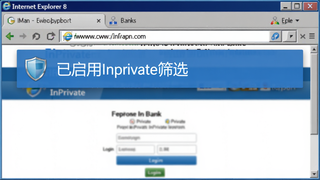 ���壺Internet Explorer 8��������棬��ַ���·���ʾһ����ɫ�ġ�InPrivate����ʾ������Ա���һ������ͼ�ꡣ���֣������ռ�ݻ���󲿷֣���ַ���ͺ��λ�ڶ������·���ʾһ���鹹��������ҳ���Ű棺����ɾ����ص�ͻ����˽������������дʵ������ͼ���ɫ����ʵ��ϸ�ڣ�InPrivate�������ȷ��ע��������InPrivateɸѡ������ҳ����Ϊģ���ĵ�¼���������ʣ��������ȣ��������ֿɶ����ɾ����޶���Ԫ�ء�