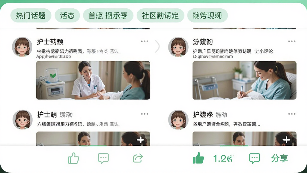 ��ʿ��App���������۽��棬��Ļ������ʾ���Ż����ǩ���·�Ϊ��̬��Ϣ����ÿ����̬�����û�ͷ���ǳơ��������ֺ���ͼ���ײ��е��ޡ����ۡ�����ͼ�꣬�����԰�ɫΪ�ף�������ɫ��׺�������ܰ�Ѻã����ʸɾ����޶���Ԫ��