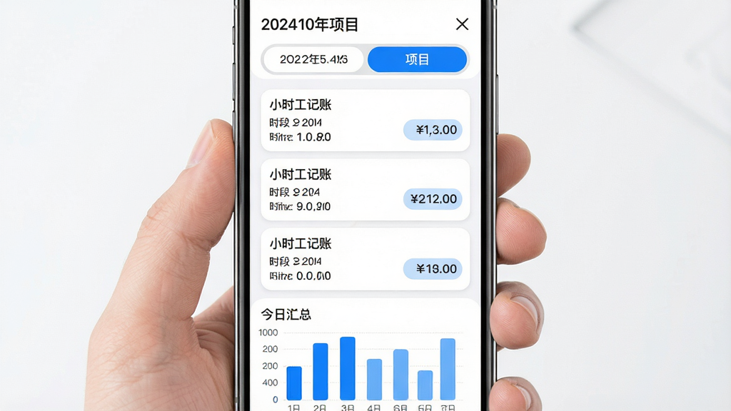 �������ֻ�Ӧ�ý���Ϊ���ģ��Ϸ�Ϊ��������Ŀ�л���ǩ���в�Ϊÿ�չ�ʱ��Ŀ��Ƭ��ÿ�ſ�Ƭ����չʾ��Сʱ�����ˡ����ơ�ʱ�Ρ�ʱн�ͽ��ײ�Ϊ���ջ�������ͼ�����ֲ�����������б���ʽ���Ű����룬����ƽ���£�ϸ�ں�Բ�ǿ�Ƭ����ɫ������ť�����ʸɾ��������޶���Ԫ�ء�