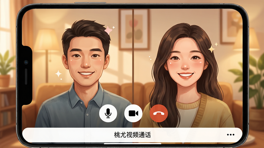 ���壺չʾ���ȵ�������Ƶͨ�����棬��Ļ����Ϊͨ���е�������Ƶ���ڣ��·�����˷硢����ͷ���Ҷϵȿ��ư�ť�����֣����ҷ�����ʾͨ��˫��������Ϊ����ů�⻷�����Ű棺��ť��λ�ڵײ���������ע��������Ƶͨ����������ϸ�塣���дʵ��廭��ϣ���ܰ��Ȼ��ϸ�ڣ�����������Ц����Ȼ������΢����Ч�������ʣ����壬�ɾ����޶���Ԫ�ء�