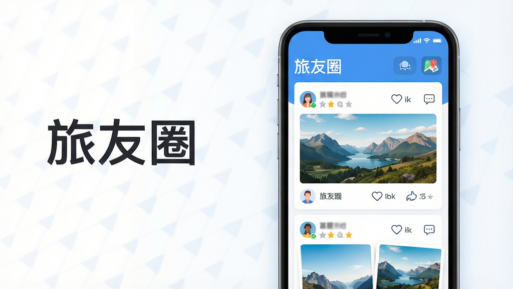 ͼƬ����Ϊ�����ֻ���Ļ��д����Ļ����ʾ����TourӦ�ý��棬���涥���С�����Ȧ���������·��ֲ��������߷����ķ羰��Ƭ�����ֶ�̬���������������죬����������ɫ�����������ֻ�����ƫ�ң�������׿ɷ������֡��Ű�ɾ���࣬ͻ���罻���ԡ����Ϊ�ִ���ƽ���廭�����΢�����ʸУ�ϸ�ڰ�����ͼСͼ�ꡢ���������۰�ť�����ʸ��壬����ɾ����޶���Ԫ�ء�