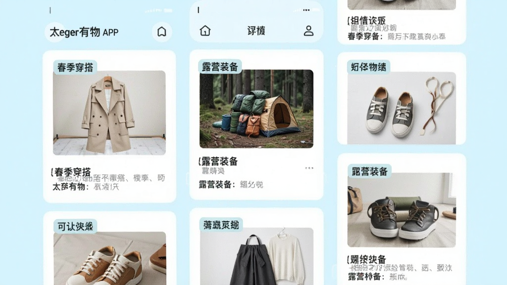 һ��̫������APP������ղؼн���չʾ����Ļ����ʾ�������ǩ���ղؿ�Ƭ�����紺�����¶Ӫװ������Ƭ���ж�Ӧ����ƷͼƬ���飬����Ϊ��ˬ�ĵ���ɫ���������룬���ʸɾ����޶���Ԫ�ء�