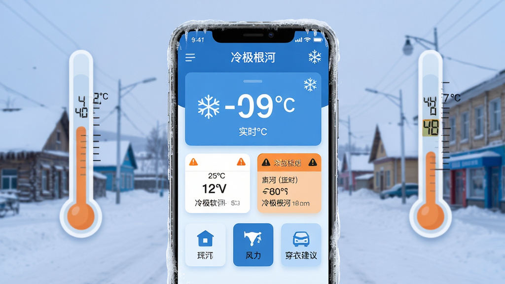 ���壺�伫�������������������ֻ�����ʾ������Ϊ��ѩ�����ĸ����н־����¶ȼ���ʾ-40�档���֣��ֻ����У���������չʾ�¶ȡ����������½���ȿ�Ƭ��Ϣ���Ű棺������Ϣ�㼶�������Ϸ�Ϊʵʱ�¶ȴ��֣��·�Ϊ����ͼ�ꡣ���дʵ���ƽ��ϣ�ɫ��������Ϊ������׺��ɫ��ʾ��ϸ�ڣ���Ļ�пɼ����伫���ӡ�������ѩ��ͼ�꣬�ֻ���Ե�б�˪��Ч�����ʣ�4K������Ⱦ���ɾ��޶���Ԫ�ء�