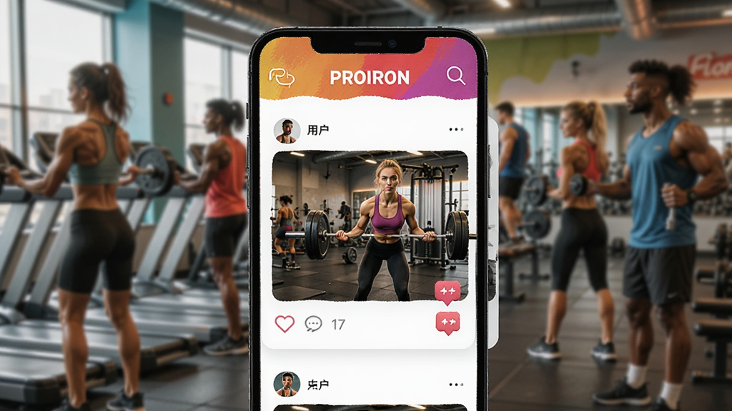PROIRON����ҳ�棬�ֻ���ʾ�û���̬��Ƭ������ѵ����Ƭ���������ͼ�꣬����Ϊ��������Ⱥ��������ã������ɫ�����������࣬�޶�������Ԫ��