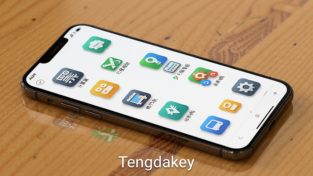 ����Ϊһ���ֻ�ƽ���������ϣ���Ļ��ʾTengdakey���õĹ����б�ҳ�棬���ֹ����Բ�ɫͼ���������У���Ʊ�ۼ��������г̹滮��վ�㵼���ȣ�����Ϊ����������״���Ű��������򣬷���������ã�ϸ�ڰ���ͼ����Ӱ�����浹Ӱ����������������ͼƬ�ײ���ע