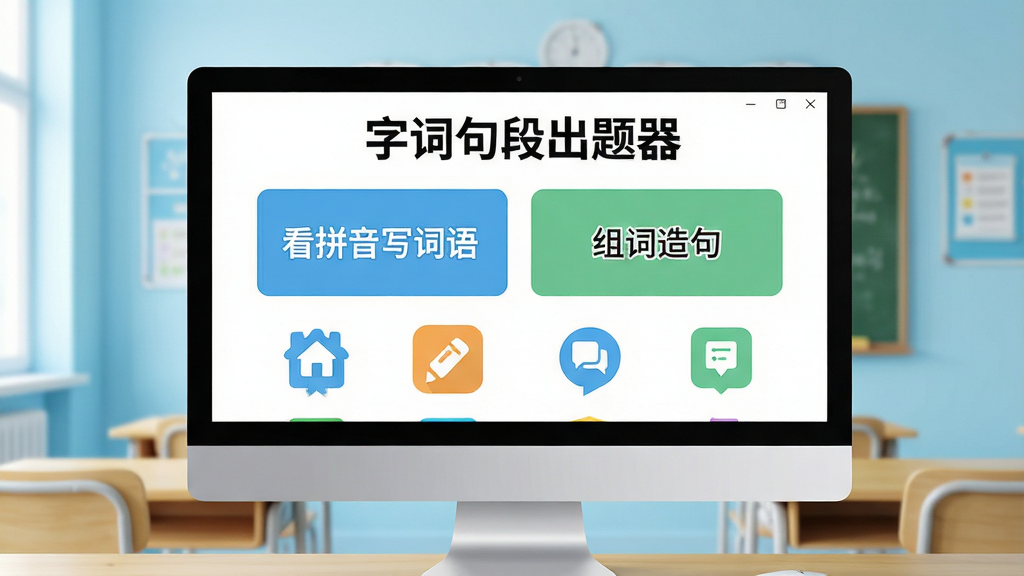���壺�ִʾ�γ�������������չʾ�ڵ�����Ļ���룬��Ļ��ʾ����ƴ��д����������䡱�ȹ���ģ�飬����Ϊǳ��ɫ��ѧ��Χ�����֣���������У��������ף��Ϸ����������ơ��ִʾ�γ��������������·���������Ĺ���ͼ�ꡣ�Ű棺������࣬���ܰ�ť�������У����ֱ�ǩ��Ŀ������ִ���ƽ����ɫ�����죬�����Ƽ��С�ϸ�ڣ���Ļ�����������ɶ��������޶���Ԫ�أ�ͼ��ɾ���רҵ��ǿ�����ʣ����壬�ɾ����޶���Ԫ�ء�