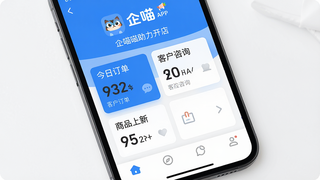 һ�������ֻ���Ļ��ʾ����APP�����棬���沼���������Ϸ�Ϊ����Ʒ�Ʊ�ʶ�ͻ�ӭ������������ꡱ���м䲿���Կ�Ƭ��ʽչʾ���ն������ͻ���ѯ����Ʒ����ģ�飬�·�Ϊ�ײ�������ͼ�꣬����UI����ִ���Լ������ɫ�Ͱ�ɫΪ��ɫ���������ɾ������ʸ��壬�޶���Ԫ��
