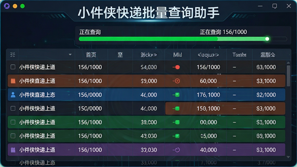һ��С�������������ѯ�������������еĶ�̬Ч��ͼ����������ж�������״̬����ˢ�£�״̬����ʾ�����ڲ�ѯ 156/1000������������ɫ�����������в�ͬ״̬���ò�ͬ��ɫ���֣�������Ƽ��У��ɾ��޶���װ�Σ�ͻ���������ơ�С�������������ѯ���֡�