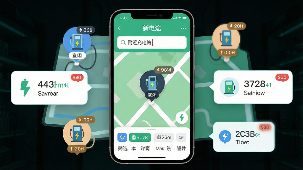 ���壺�����ֻ���Ļչʾ�µ�;App�ĵ�ͼ���ҽ��棬��Χ�ж�����վͼ�꣬����һ�����Ϊ�����С������֣��ֻ����У���ͼ�������죬��Χ�е�����Ϣ�������Ű棺����������ͼ������ʱ�ǩ����񣺱�ƽ����ƣ�ɫ�����¡�ϸ�ڣ����������롰�������վ�����ײ���ɸѡ���������ʣ��߷ֱ��ʣ��ɾ����޶���Ԫ�ء�