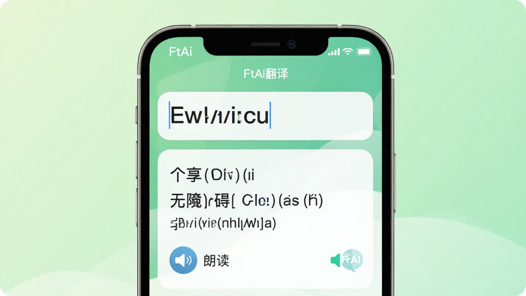 չʾFtAi�ķ��빦�ܽ��棬����Ϊ�ֻ���Ļ���Ϸ�����Ӣ�ĵ��ʣ��·���ʾ�������������꣬�����С��ʶ���С����ͼ�꣬����Ϊǳ��ɫ���䣬������ͨ���ϰ��������������£��Ű����룬���ʸɾ�����Ļ��ע��FtAi���롱��