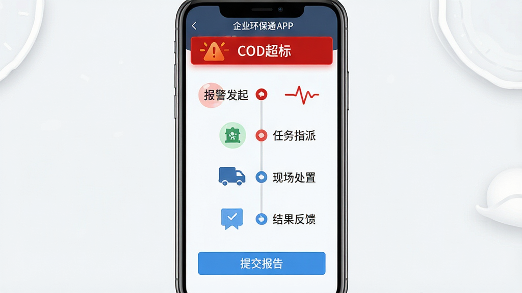���壺��ҵ����ͨAPP�ı����������棬������ɫ���������ʾ��COD���ꡱ���м�Ϊʱ�������̣�������������ָ�ɡ��ֳ����á�����������ײ���ɫ��ť���ύ���桱�����֣�����ʱ���ᣬ��񣺾�ʾ�����侲����ϣ�ϸ�ڣ�ÿһ����״̬ͼ�꣬���ʣ����壬�ɾ����޶���Ԫ��