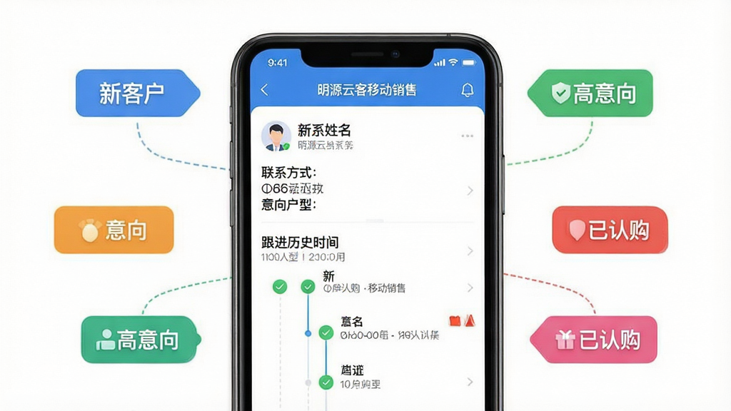 ���壺�����ֻ���Ļչʾ�ͻ�����ҳ�棬�����ͻ���������ϵ��ʽ�������͡�������ʷʱ���ߣ����֣��ֻ����У���Χ���ƴ�����ͬ�ͻ�״̬�Ĳ�ɫ��ǩͼ�꣨�¿ͻ������������Ϲ������Ű棺��Ϣ�㼶������ʱ��������������ִ���ƽ��UI��Ʒ�񣬽�����ֱ�ۣ�ϸ�ڣ���Ļ����ʾ����Դ�ƿ��ƶ����ۡ�������ʱ���߽ڵ�����ɫ�Թ����ɫ���ѱ�ʶ�����ʣ�������Ⱦ���ɾ����޶���Ԫ�ء�
