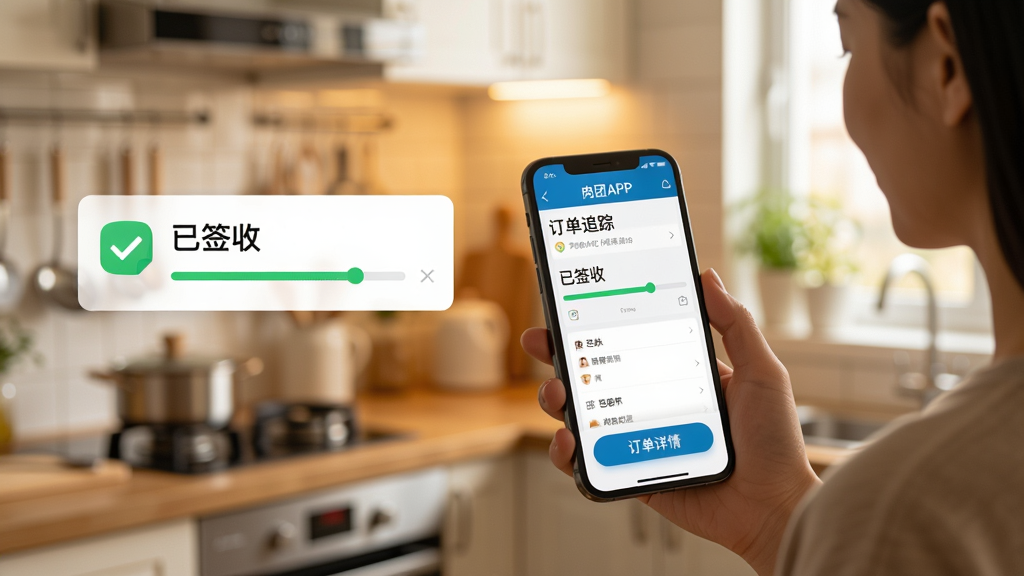 ���壺һλ�û��ֳ��ֻ�չʾ������APP���Ķ���׷�ٽ��棬����Ϊ��ͥ���������֣�����λ���Ҳ࣬����и�����Ϣ����ʾ����ǩ�ա����Ű棺�ײ��С��������顱��ť�����дʵ�����շ��ů�⣻ϸ�ڣ�ͻ���ֻ���Ļ�е����ͽ����������ʸɾ�