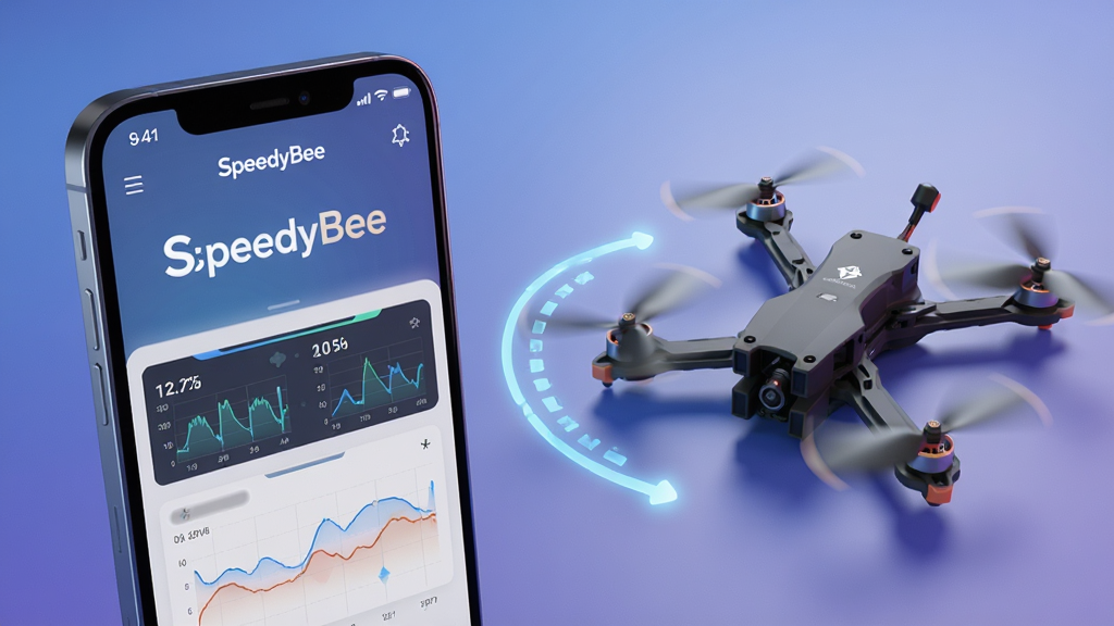 ���壺һ�������ֻ���Ļ��ʾSpeedyBee�����棬�Ա߷���һ̨С�ʹ�Խ�������֣��ֻ�����࣬��Խ�����Ҳ࣬����֮����һ������������źŻ������ӡ��Ű棺����ɾ����ֻ�����Ŵ���ʾ�����ġ�SpeedyBee�������ͼ�����������ͼ������񣺿Ƽ��С��ִ��У�����������Ⱦ������Ϊ��������ɫ��������͡�ϸ�ڣ���Խ������������΢ת��ģ���У�ǿ���������ӵı�ݡ����ʣ�8k�ֱ��ʣ��ɾ����޶���Ԫ��