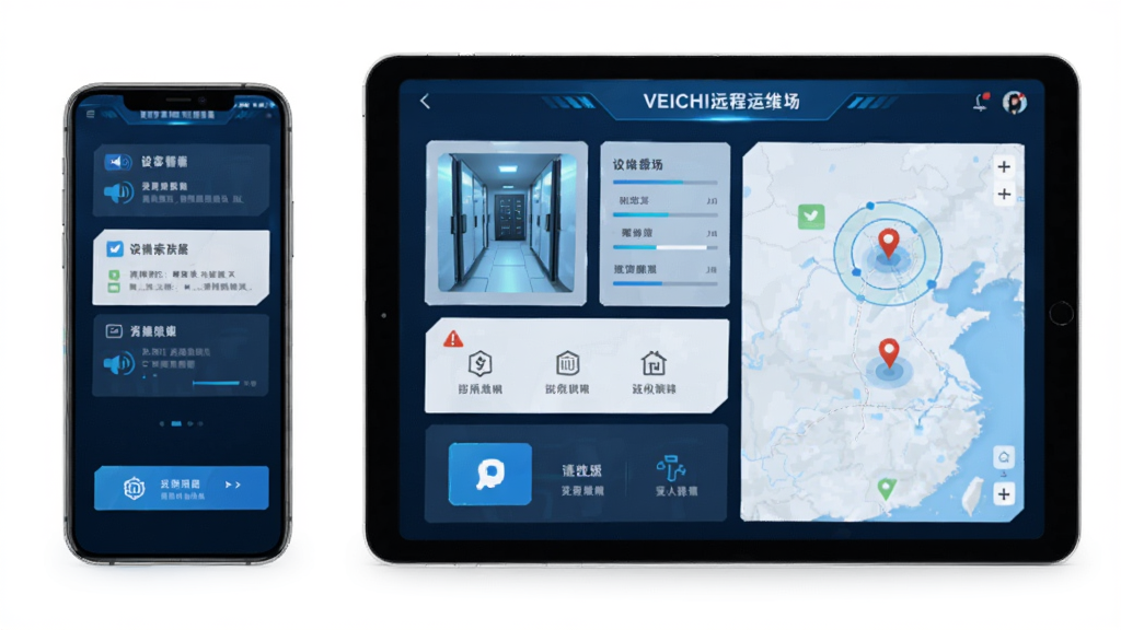 չʾVEICHI���ֻ�Զ����ά����������Ϊ�ֻ���ƽ�岢����ʾ�澯֪ͨ���棬����Ϊ�豸״̬��Ƭ�͵�ͼ��λ�����Ϊ�Ƽ�������ϸ�ڰ���������Ϣͼ��Ͳ�����ť�����ʸ����޶���Ԫ��