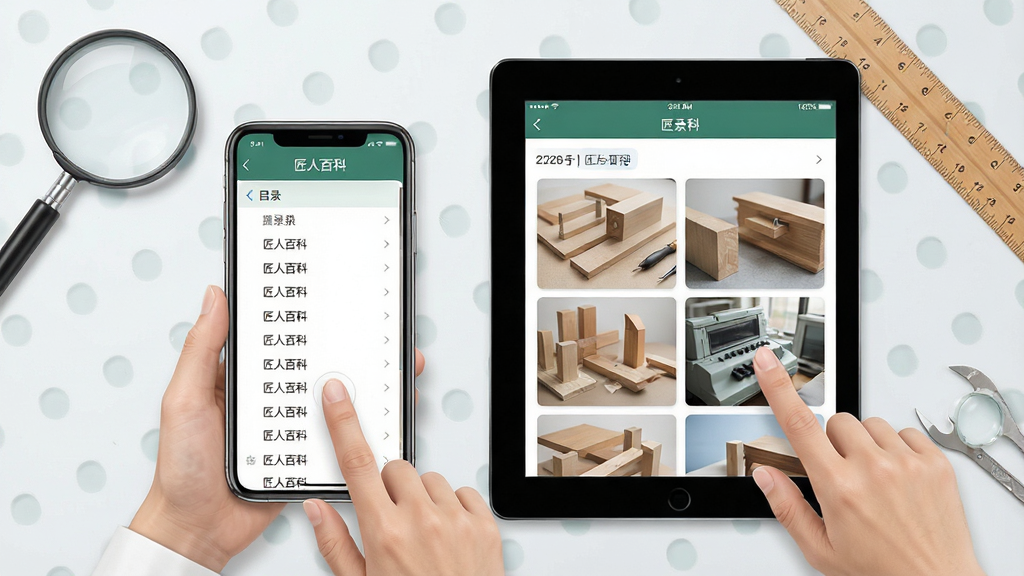 һ��չʾ�����˰ٿơ�App���ֻ���ƽ���ϵĲ���������ͼ������Ϊ�����豸���ţ���Ļ����ʾ������Ŀ¼�б���ͼƬ������Ϊ���Ĺ���̨���зŴ󾵺ͳ��ӹ��ߣ����дʵ������ֱ�ۣ�ϸ�ڳ�����ָ������������ʸɾ�����
