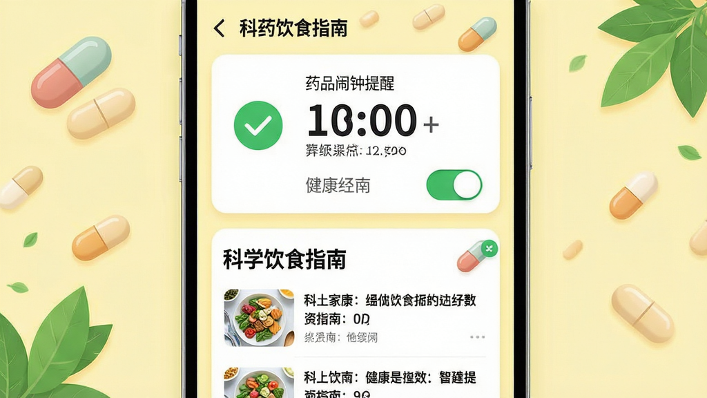 ���壺�ǻۼҿ�APP��ҩ��������Ѷ���棬�ϰ벿����ʾҩƷ�������ѿ�Ƭ���°벿��չʾ������Ѷ�б�������Ϊ����ѧ��ʳָ�ϡ������֣���Ƭʽ��ƣ����ѿ�Ƭ����ɫ�Թ�ͼ�꣬��Ѷ�б�����С����ͼ���Ű棺ʱ���ô��������ʾ����Ѷ����Ӵ֡����������࣬����Ϊ����ɫ��װ����ҩ������ҶԪ�ء�ϸ�ڣ�ҩƷ������״��ͼ�꣬���Ѱ�ť�������ء����ʣ����壬�ɾ����޶���Ԫ�ء�