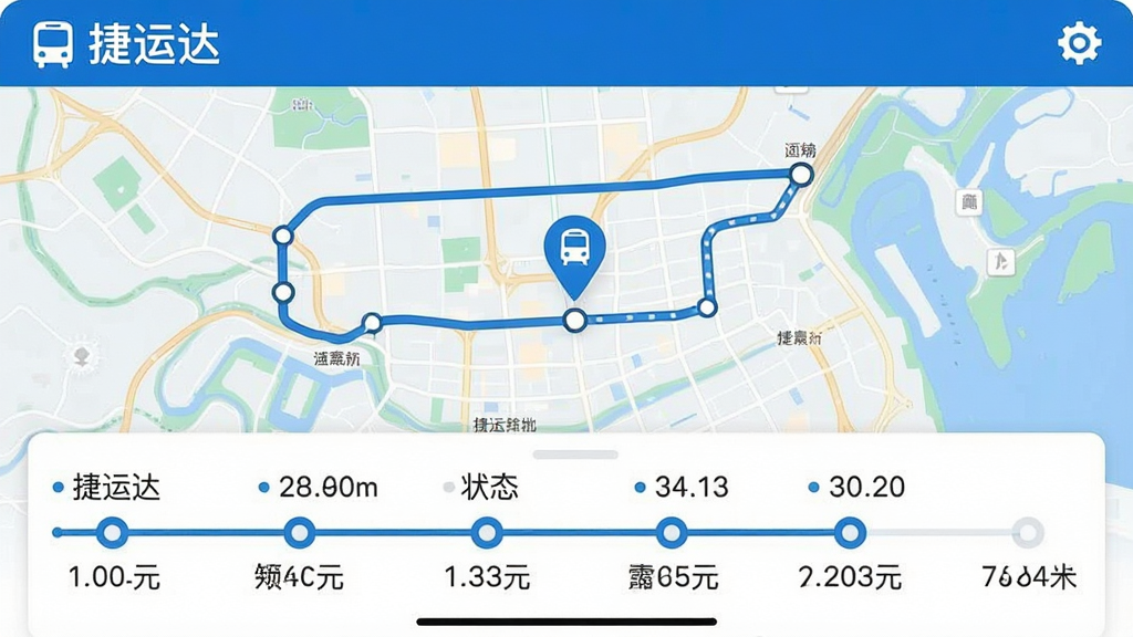 һ����ʾ���˴�APP�˵����ٽ���Ľ�ͼ����ͼ��������ע����·�ߺ͵�ǰ����λ��ͼ�꣬�·��и����ڵ��״̬ʱ���ߣ�����������Ϊ��ɫ����Ϣ���ֺ��������ʸɾ���ͻ�������˴Ʒ�����ơ�
