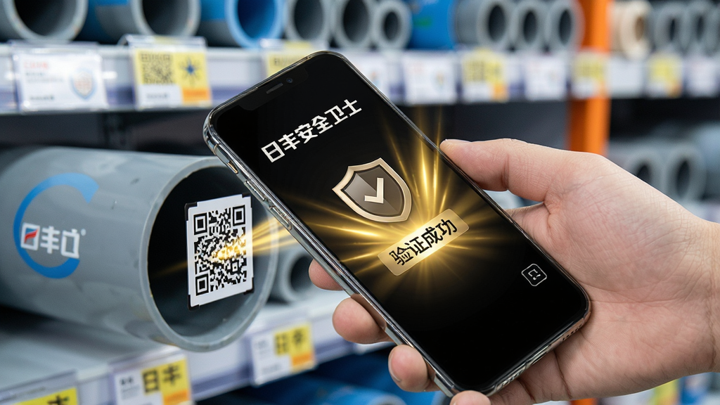 ��д��ͷ��һֻ������ӡ�С��շᰲȫ��ʿ�������������ֻ�������ɨ��һ�Źܲ��ϵķ�α��ά�롣�ֻ���Ļ����ʾ��һ������ͼ���롰��֤�ɹ��������������н�ɫ��Ч������Ϊ�黯���շ��Ʒ���мܡ�����ͻ�������öԽ��߹�ͼ����������������ɫ�����죬���Ϊ��ҵ��Ʒ��Ӱ���ɾ��޶���Ԫ�ء�