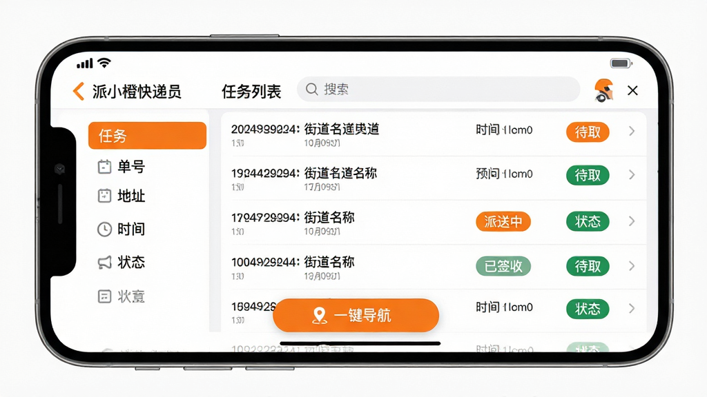 ���廭�棺�ֻ�����չʾ��С�ȿ��ԱApp�ġ������б������棬�б���������š���ַ��ʱ�䡢״̬ͼ�ꡣ���֣����Ϊ������������Ҳ�Ϊ��ϸ�б����������������Ű棺�б�ÿ����ʾ����ǰ��λ���ֵ����ơ�ԤԼʱ�䣬״̬��ǩ�С���ȡ���������С�����ǩ�ա�������ɫ���֡���񣺼�����ݿ����񣬳�ɫ�����ؼ���ť��ϸ�ڣ��ײ�������ť��ע��һ������������Ļ���Ͻ���ʾ�źź�ʱ�䡣���ʣ�������Ļ�޷��⣬�ɾ������޶���Ԫ�أ����������ɼ�����С�ȿ��Ա����
