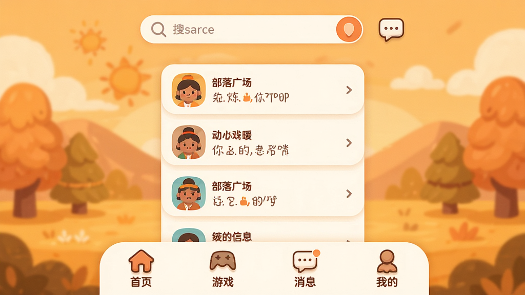 ůů����������Ԥ��ͼ��ůɫϵ����������������ʾ����㳡��̬��Ϣ��������������������Ϣͼ�꣬�ײ�������������ҳ����Ϸ����Ϣ���ҵ��ĸ���ǩ�����岼�ּ�����죬���ñ�ƽ����Ʒ��ͼ��Բ��ɰ�������ɾ��������߻��ʣ��޶���Ԫ�ء�