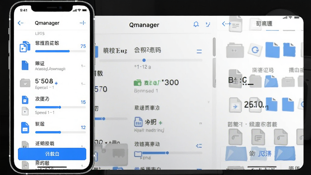 Qmanager ��������������棬�ֻ�����ʾ�����б���ÿ��������н��������ٶ�ָʾ���ļ�ͼ�꣬��������԰�ɫ��������ɫ������ťΪ��������չʾ����״̬������ɾ�רҵ���޶���Ԫ��