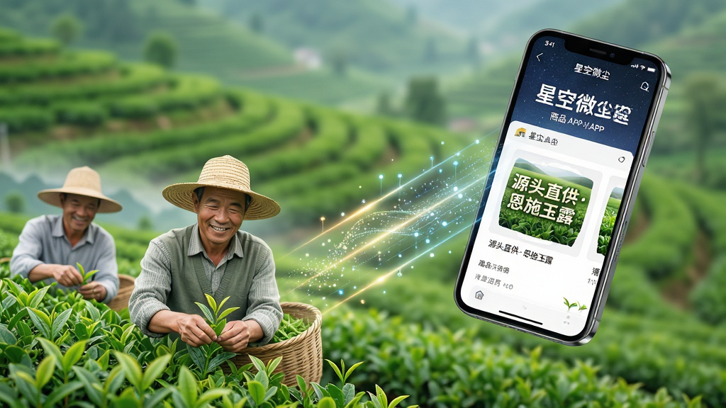 ���壺һ������ɫ��Ұ���쵽�ֻ���Ļ���Ӿ����ߣ���Ұ��ũ�����ڲ�ժ��Ҷ���ֻ���Ļ�����ǿ�΢��APP����Ʒ����ҳ����ʾ��Դͷֱ����ʩ��¶���������� ���֣�������öԽ��߹�ͼ�����½���ʵ����Ұ�����Ͻ����������ֻ����棬����ͨ��һ��������ӡ� �Ű棺�ֻ���Ļ�ڵ����֡��ǿ�΢��������Ʒ��Ϣ�����ɼ��� ��񣺼�ʵ��Ƽ��н�ϣ�����ͨ͸��������ɫ��Ϊ���� ϸ�ڣ�ũ�����΢Ц����Ҷ���ۣ��������΢С����������������������Ϣ͸����׷�ݡ� ���ʣ��߷ֱ��ʣ������ʸ�ϸ�壬�����黯�ɾ����޶���Ԫ�ء�