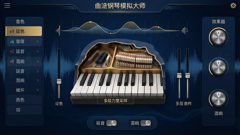 ���壺������ģ���ʦ����Ƶ���ý��棬����Ϊ����������ɢͼ�Ρ����֣�����������ʾһ������ĸ����ټ�����ͼ���ڲ��о�ϸ�Ļ�е�ṹ����������Χ����������������������������ڻ��顣�Ű棺���Ϊ��ɫѡ���б����Ҳ�ΪЧ������ť���·��С��������������족���ء���񣺿Ƽ���UI��ƣ�����ɫ���������ɫ���֣����ָ�Ʒ����Դ��ϸ�ڣ��ټ�����ͼ�ϱ�ע��������Ȳ������������������߳���ƽ���������ť���н����ʸС����ʣ�������Ⱦ���ɾ����࣬�޶���Ԫ�ء�