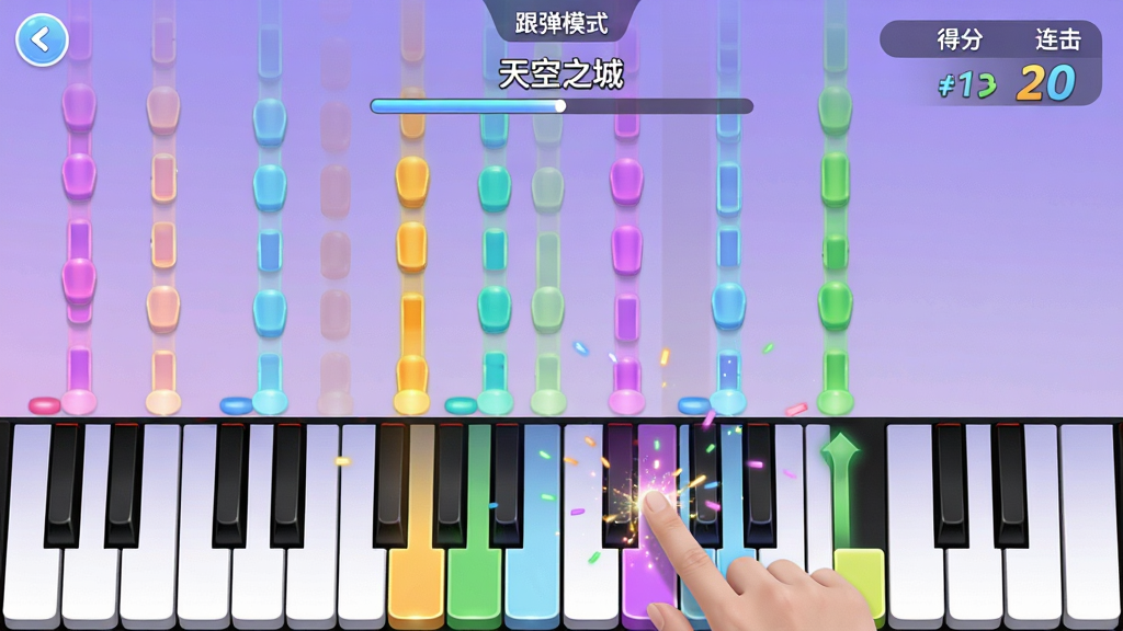 ���壺������ģ���ʦ�ĸ�����ѧ���棬��Ļ�ϰ벿��Ϊ����ʽ�����������°벿��Ϊ�����ټ������֣����������Ϸ���һ�����ӵı��⡰���֮�ǡ�������������������Բ�ͬ��ɫ��ֱ���䣬��׼�·���Ӧ�ټ�λ�á��Ű棺�����ټ����У�����������ȣ����Ͻ���ʾ�÷�������������񣺻���������UI��񣬱���Ϊ����ɫ���䣬����ɫ�����ޣ��Ӿ�����������ϸ�ڣ��û���ָ������һ�������ټ��ϣ���Χ��ϸС������Ч�������С�����ģʽ����ǩ�����ʣ���֡����Ⱦ�����������ɾ����޶���Ԫ�ء�