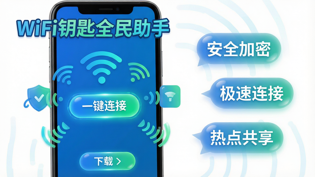 ���壺һ�������ֻ���Ļ��ʾWiFiԿ��ȫ�����������棬������������Ŀ�ġ�һ�����ӡ���ť����Χ�����Ŷ��WiFi�ź�ͼ�ꡣ���֣��ֻ����ڻ�������ƫ���Ҳ����״��ð�͸�������г�����ȫ���ܡ������������ӡ������ȵ㹲�������������������Ϣͼ����Ű棺����Ϊ�������ơ�WiFiԿ��ȫ�����֡������֣��ײ�Ϊ�������ذ�ť������ƽ�⡣��񣺱�ƽ����ƣ�ɫ�����죬����ɫ����ɫΪ��ɫ�����Ƽ���ǿ��ϸ�ڣ�WiFi�źŲ�����������ť�з���Ч�����������������ɶ������ʣ�������Ⱦ���ɾ��޶���Ԫ�ء�