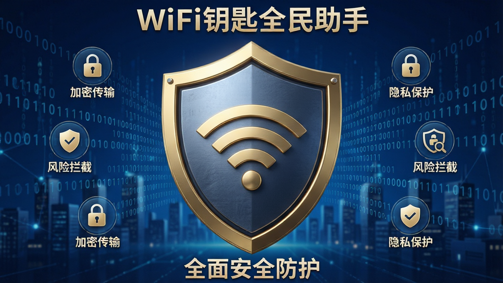 ���壺һ������ͼ��λ�ڻ������룬������Ƕ��WiFi�źŲ��ƣ�����Ϊ���о��������������������֣�������Ϊ�Ӿ����㣬���ܻ����š����ܴ��䡱�����������ء�������˽��������Сͼ�ꡣ�Ű棺�����Ϸ��С�WiFiԿ��ȫ�����֡��������·��С�ȫ�氲ȫ������������дʵ��Ƽ���ϣ�����ɫ��������ɫ���Ʊ��ߡ�ϸ�ڣ����Ʊ�����ϸ΢�Ľ����ʸУ��������Զ����ƴ�����ʽ���֡����ʣ�������Ⱦ���ɾ����޶���Ԫ�ء�