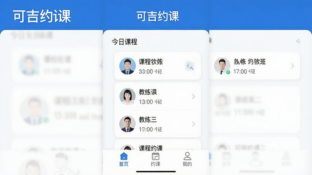 չʾ�ɼ�Լ�����������棬�������Լ�ִ���������Ϊ��ɫ����������ʾ���ɼ�Լ�Ρ�Ʒ�����ƣ��в�Ϊ���տγ��б���Ƭ�������γ����ơ�����ͷ����ʱ�䣬�ײ�������������ע����ҳ����Լ�Ρ����ҵġ��ȱ�ǩ�����岼������ֱ�ۣ�UI��Ʊ�ƽ�������ʸɾ����޶���Ԫ��
